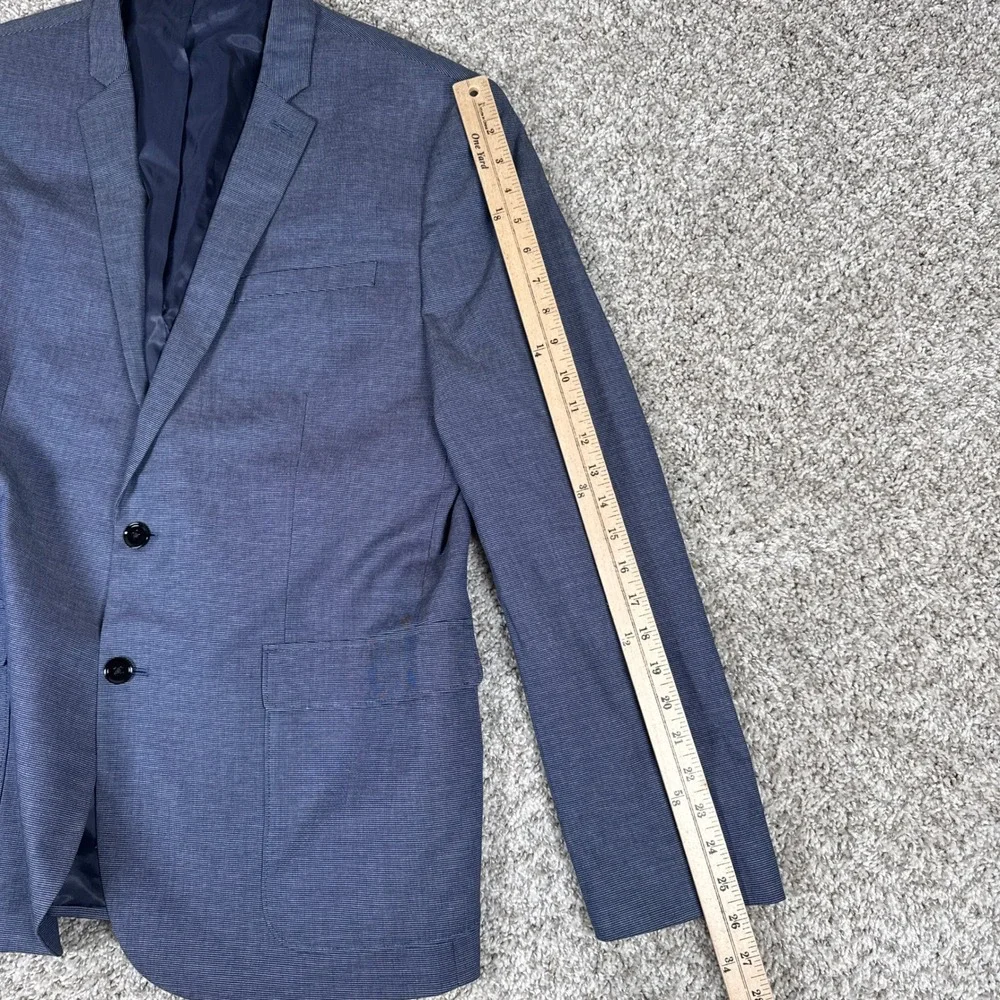 Express Photographer Blazer Mens 44 Regular Blue Fitted Cotton Two-Button Jacket